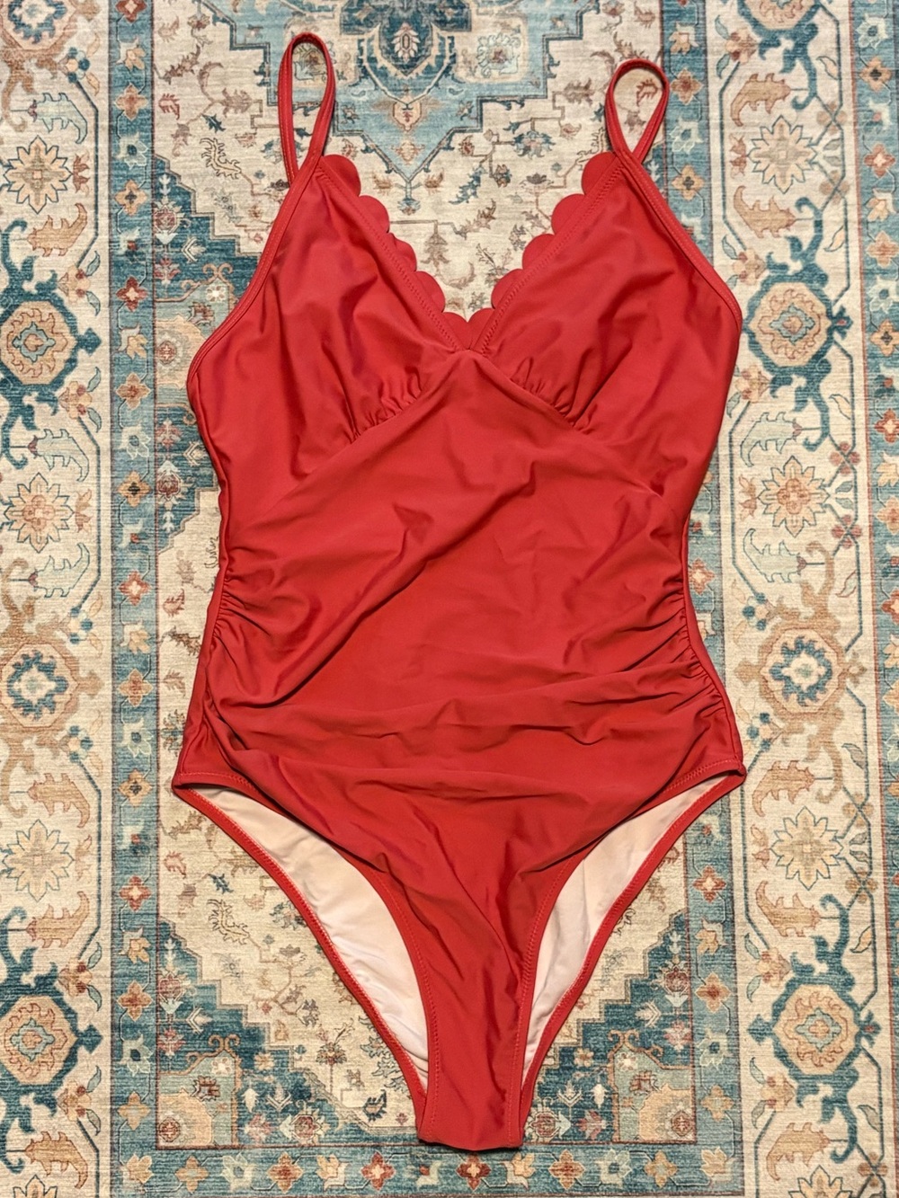 Cupshe Coral Red Scalloped Edge Adjustable One Piece Size M